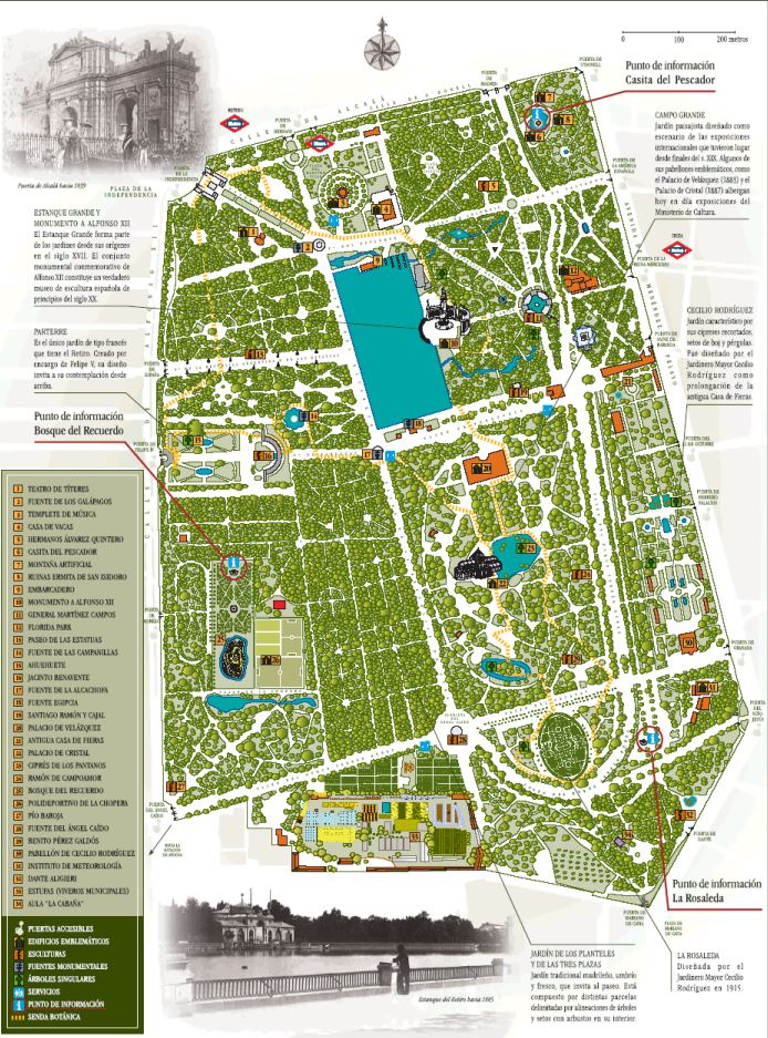 mapa el retiro - El Retiro - parque del retiro - parques en madrid - el ángel caido - jardines del retiro - 